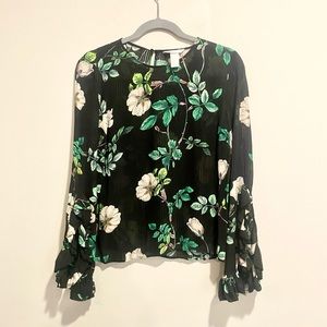 H&M tropical floral print sheer blouse